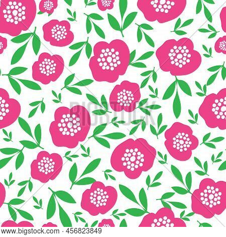 Seamless Abstract Vector Petals And Leaves. Vector Illustration Seamless Pattern, Suitable For Fabri