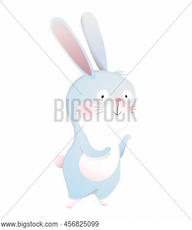 Cottontail Rabbit Or Hare, Animal Character For Kids Isolated Clipart On White. Baby Rabbit Characte