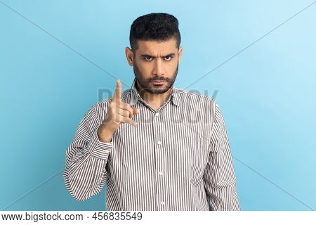 Portrait Of Serious Strict Bearded Businessman Standing With Admonishing Gesture, Scolding For Mista