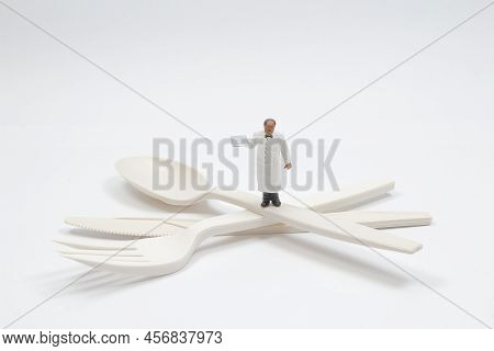 Set Of Fork, Kinfe And Spoon With Waiter