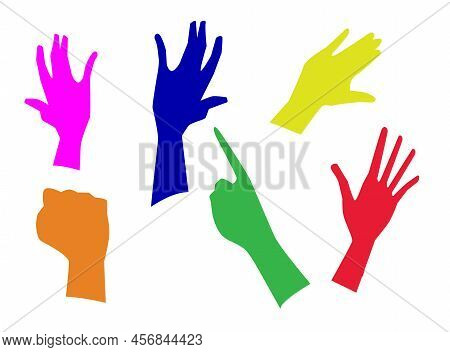 Hand Silhouettes As Raised In The Air At A Concert Each Colored Individualy In The Lgbt Rainbow Colo