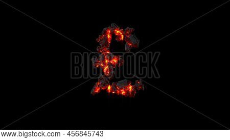 Pound Symbol Made Of Very Hot Fire Rocks On Black, Isolated - Object 3d Rendering