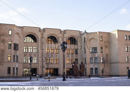 Moscow, Russia - February 08, 2020: Gymnasium Named After St. Grigor Narekatsi On The Territory Of T