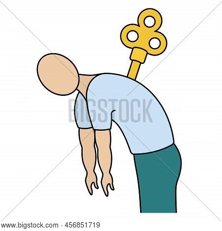 Fatigue. Color Vector Illustration. The Patient Ran Out Of Charge, He Stooped, His Arms Hanging. Tur