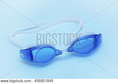 Swimming Goggles On A Blue Background, Sports, Summer, Leisure