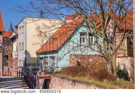 Colorful Houses At The Bose Sieben Stream In Eisleben, Germany