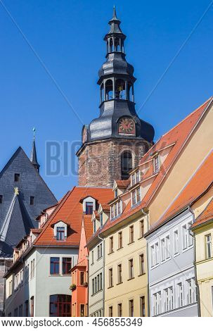 Old Houses And Church Tower At The Market Square Of Eisleben, Germany