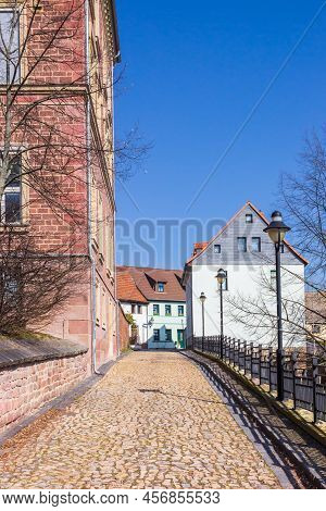Cobblestoned Street In The Old Town Of Lutherstadt Eisleben, Germany