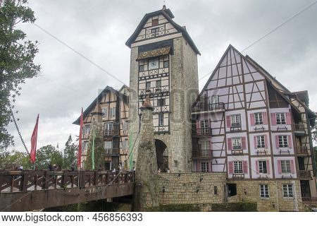 Bukit Tinggi, Malaysia - Jun 08, 2022: People Visit To Old French Style Public Building At Colmar Bu