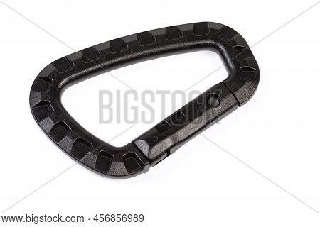 Small Black Strong Plastic Non-locking Snap Hook On A White Background