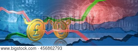 Bullish Gbp Stopped By Bearish Btc. Foreign Exchange Market 3d Illustration Of British Pound To Bitc