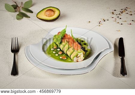 Avocado Rolls With A Delicious Filling And Table Setting