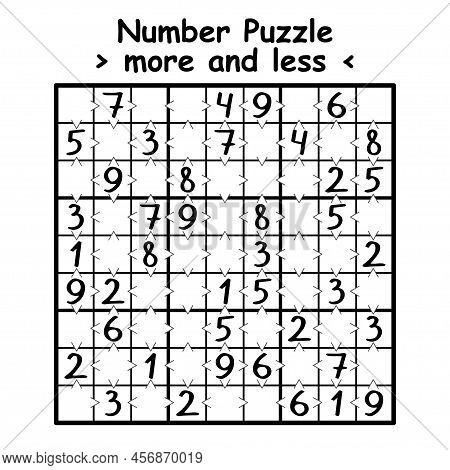 Big Sudoku Nine By Nine With Math Signs More And Less Vector Illustration