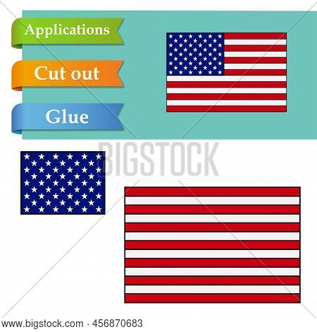 Create Paper Application The Cartoon Usa Flag. 4th Of July American Independence Day. Use Scissor Cu