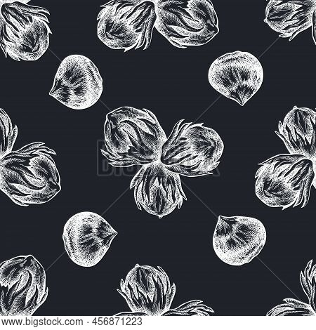Seamless Pattern With Hand Drawn Chalk Hazelnut, Letters Stock Illustration