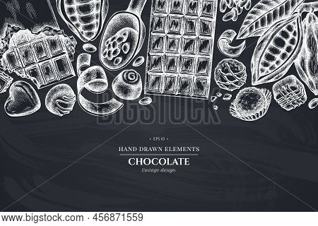 Monochrome Design With Chalk Cocoa Beans, Cocoa, Chocolate, Chocolate Candies Stock Illustration