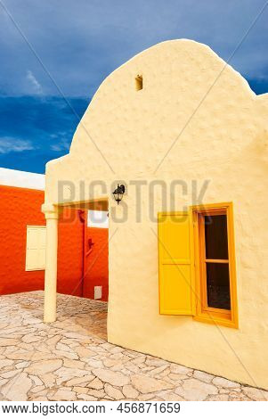 Orange Greek Mediterranean Houses. Greek Village In Balatonfured