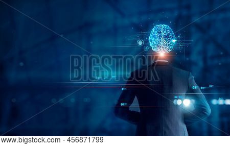 Artificial Intelligence, Businessman And Brain Neural Network Of Ai. With Circuit Board, Digital Bra