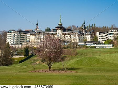 Zurich, Switzerland - March 26th 2022: Majestic Front Of The Luxurious Dolder Grand Hotel