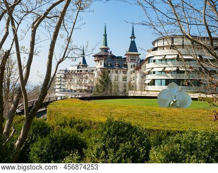 Zurich, Switzerland - March 26th 2022: Majestic Front Of The Luxurious Dolder Grand Hotel