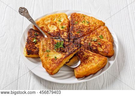 Close-up Of Potato Farls, Irish Potato Cakes, Potato Bread On White Plate On Wooden Table