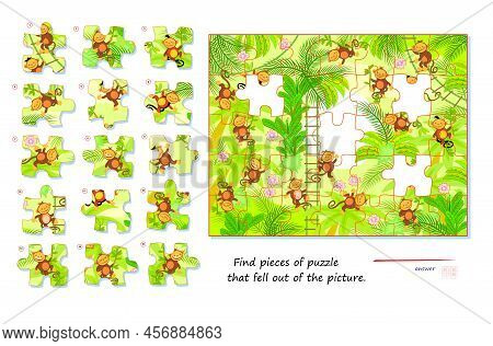 Logic Game For Children And Adults. Find Pieces Of Puzzle That Fell Out Of Picture. Page For Kids Br