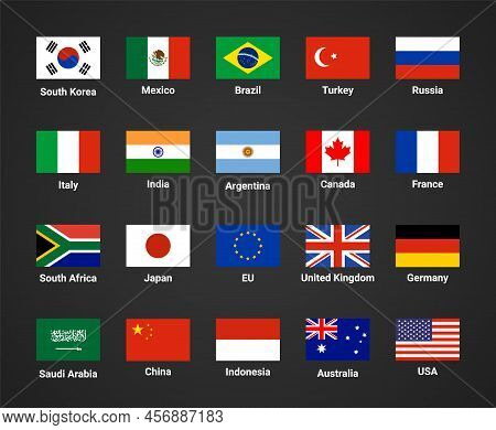 Vector G20 Country Flag Mexico, Usa, Canada. G20 Flag Set Icon