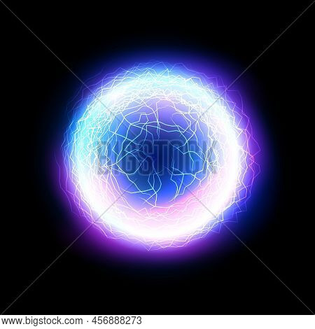 Electric Lightning Ball Energy Magic Effect Burst Sphere. Vector Power Lightning Energy Magic Glow C