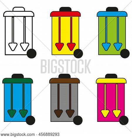 Colored Cartoon Trash Cans. Recycling Illustration Set. Vector Illustration. Stock Image.