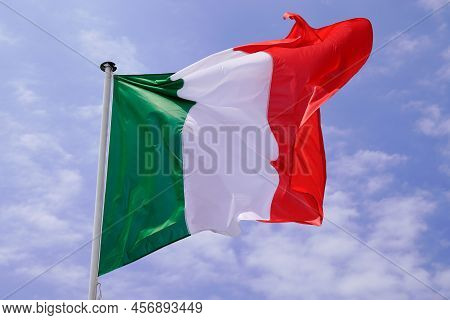 Italy Flag Italian Floating In Mat With Wind In Cloud Sky