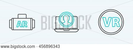 Set Line Virtual Reality Glasses, Ar, Augmented And Create Account Screen Icon. Vector