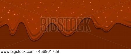 Dripping Chocolate On Brown Background. Flowing Chocolate Liquid. Vector Background