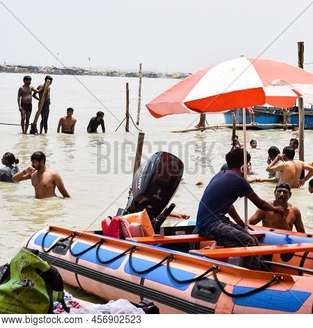 Garh Mukteshwar, Uttar Pradesh, India - June 11 2022 - People Are Taking Holy Dip On The Occasion Of