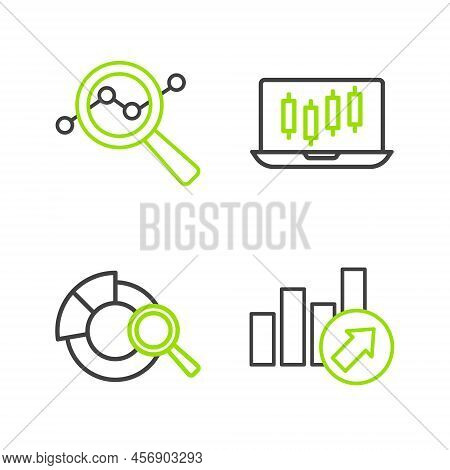 Set Line Financial Growth, Search Data Analysis, Stocks Market Graphs And Icon. Vector