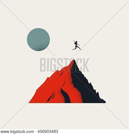 Business Success And Victory Vector Concept. Symbol Of Ambition, Growht, Leap. Minimal Design Illust