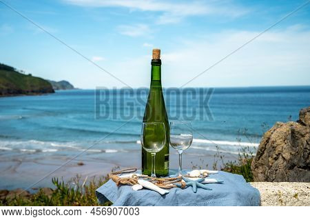 Tasting Of Txakoli Or Chacolí Slightly Sparkling Very Dry White Wine Produced In The Spanish Basque