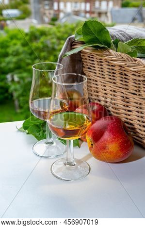 Tasting Of Strong Alcoholic Drink Calvados Made From Apples In Normandy, Calvados Region, France