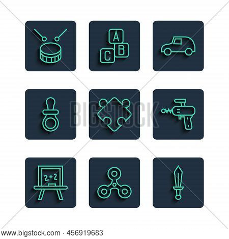Set Line Chalkboard, Fidget Spinner, Sword Toy, Toy Car, Puzzle Pieces, Baby Dummy Pacifier, Drum Wi