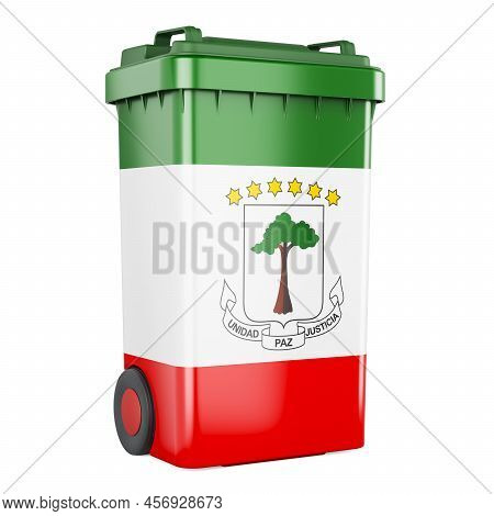 Waste Container With Equatoguinean Guinea Flag, 3d Rendering Isolated On White Background