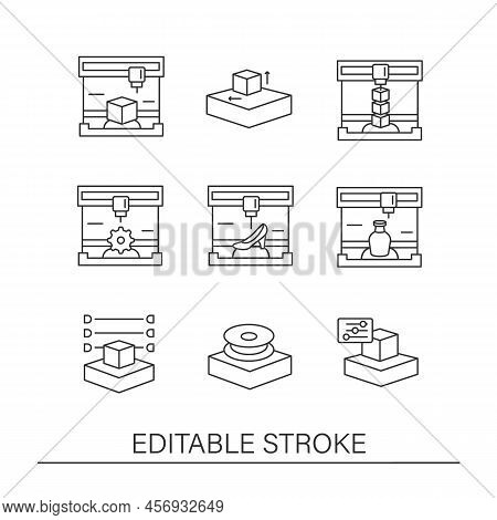 3d Printing Line Icons Set. Prototyping Process.additive Manufacturing Modern Technology Concepts. I