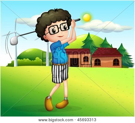 Illustration of a little boy playing golf