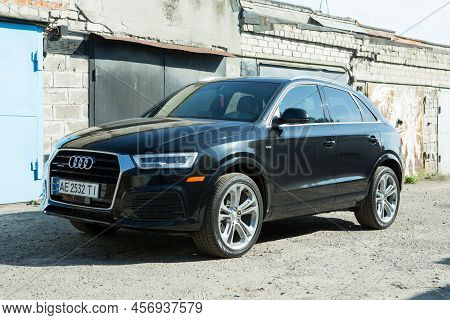Dnepropetrovsk, Ukraine - 06.08.2022: Audi Q3 In Black. Audi Q3 Subcompact Luxury Crossover Suv Car.