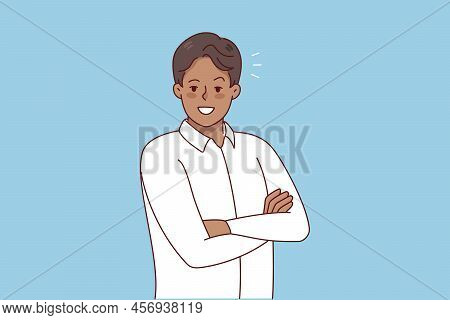 Portrait Of Smiling Businessman Feel Confident And Optimistic. Headshot Of Happy Male Employee Or Ce