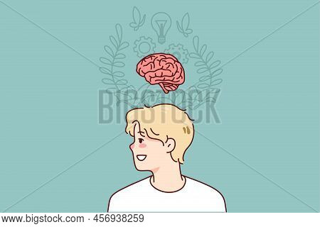 Man Brainstorming Generating Innovative Idea. Motivated Inspired Guy Involved In Creative Thinking P
