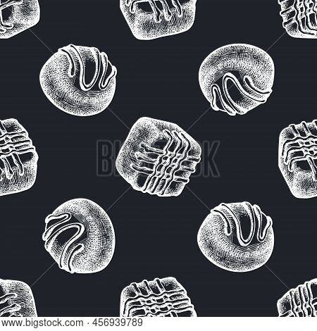Seamless Pattern With Hand Drawn Chalk Chocolate Candies Stock Illustration