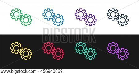 Set Line Gear Icon Isolated On Black And White Background. Cogwheel Gear Settings Sign. Cog Symbol. 