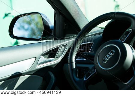 Dnepropetrovsk, Ukraine - 06.08.2022: Audi Q3 In Black. Subcompact Luxury Crossover Audi Q3. Close-u