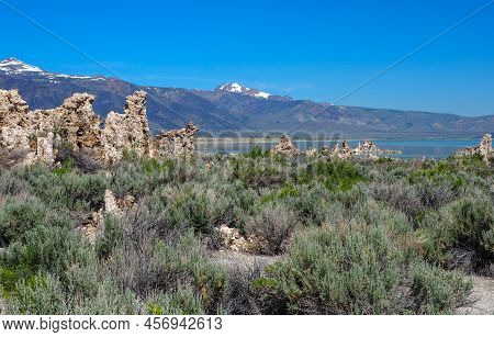 Geological Formations In Mono Lake, Saline Soda Lake In Mono County, California, Usa. Beautiful Sunn