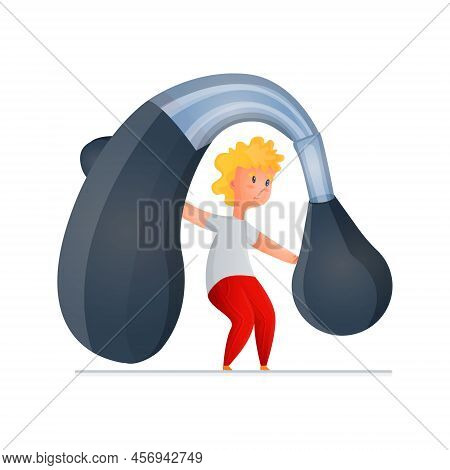 Young Man Holding An Enlarged Hearing Aid