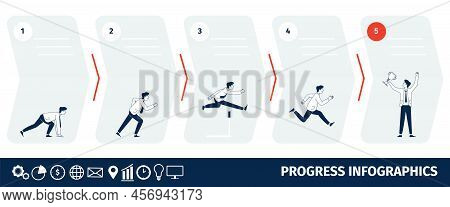 Business Progress Steps. Businessman Step To Goals Infographic, Creativity Financial Lead. Progress 